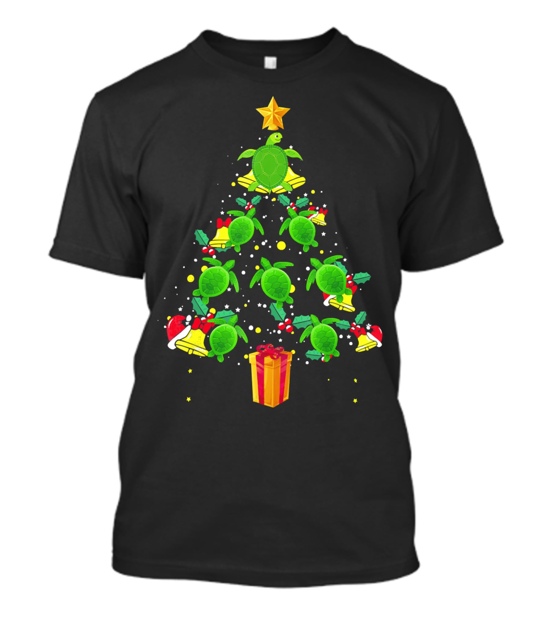 Sea Turtle Christmas Tree With Star Hat And Gift Box T-Shirt