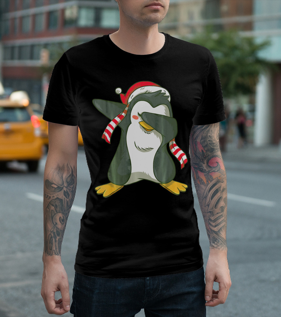 Dabbing Penguin Dab Dance Santa Hat Christmas T-Shirt
