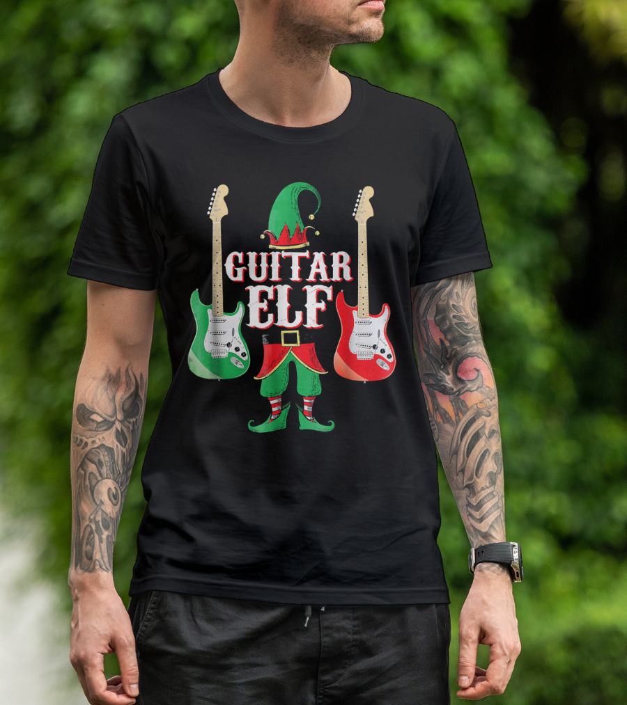 Guitar Elf With Red And Green Electric Guitars T-Shirt