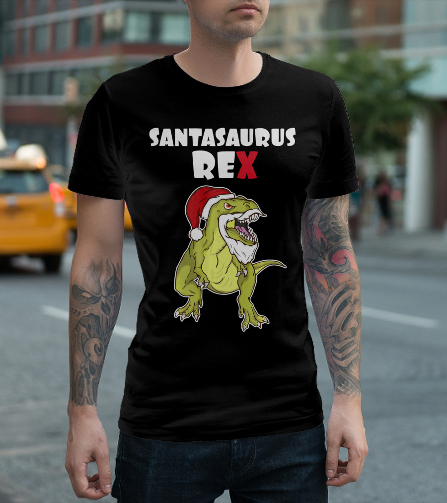 Santasaurus Rex Christmas Dinosaur Santa T-Shirt