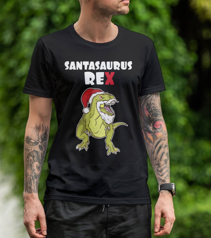 Santasaurus Rex Christmas Dinosaur Santa T-Shirt