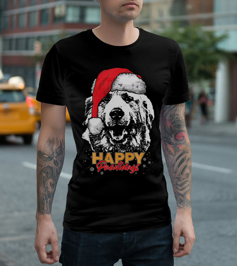 Happy Pawlidays Funny Christmas Great Pyrenees Santa Hat T-Shirt