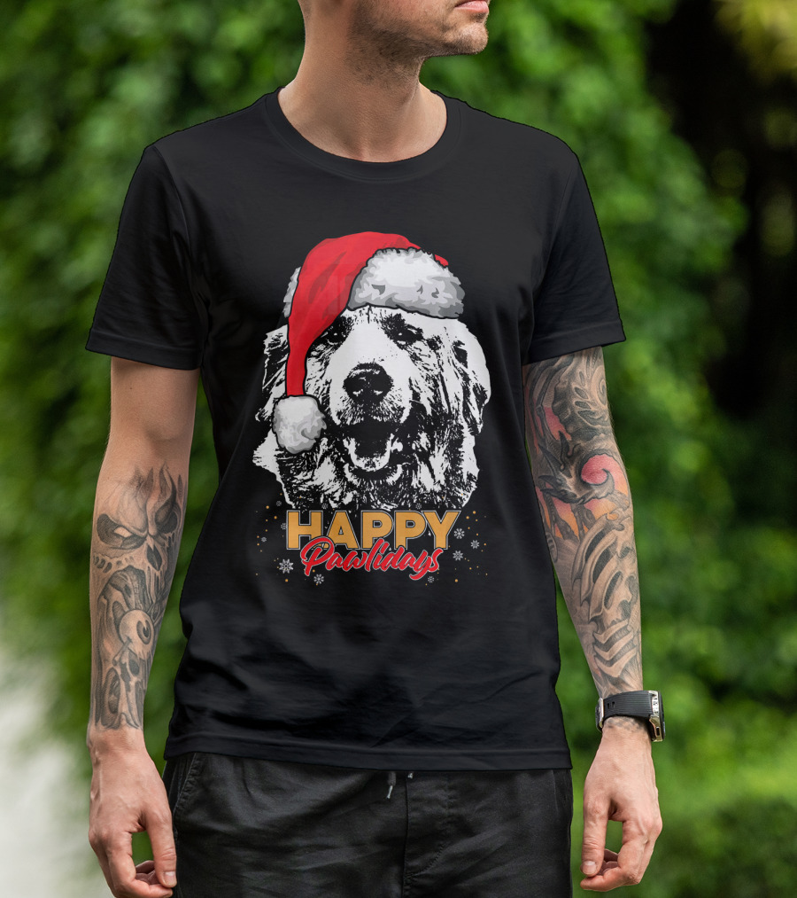 Happy Pawlidays Funny Christmas Great Pyrenees Santa Hat T-Shirt