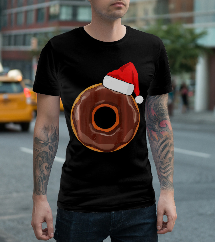 Chocolate Donut Santa Hat Matching Chris Christmas T-Shirt
