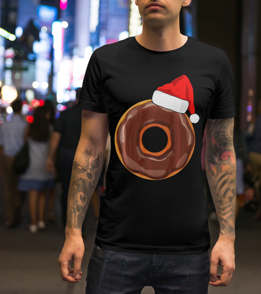 Chocolate Donut Santa Hat Matching Chris Christmas T-Shirt