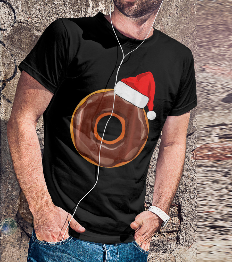 Chocolate Donut Santa Hat Matching Chris Christmas T-Shirt