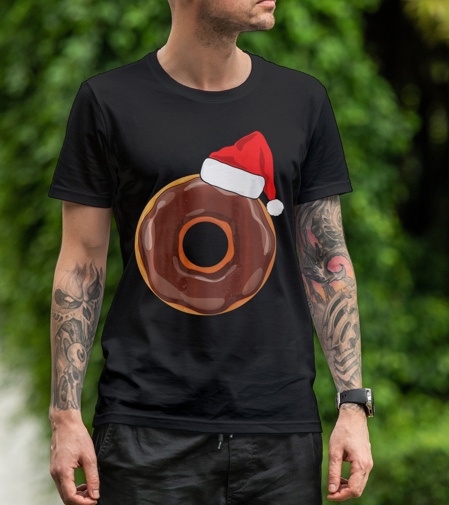 Chocolate Donut Santa Hat Matching Chris Christmas T-Shirt