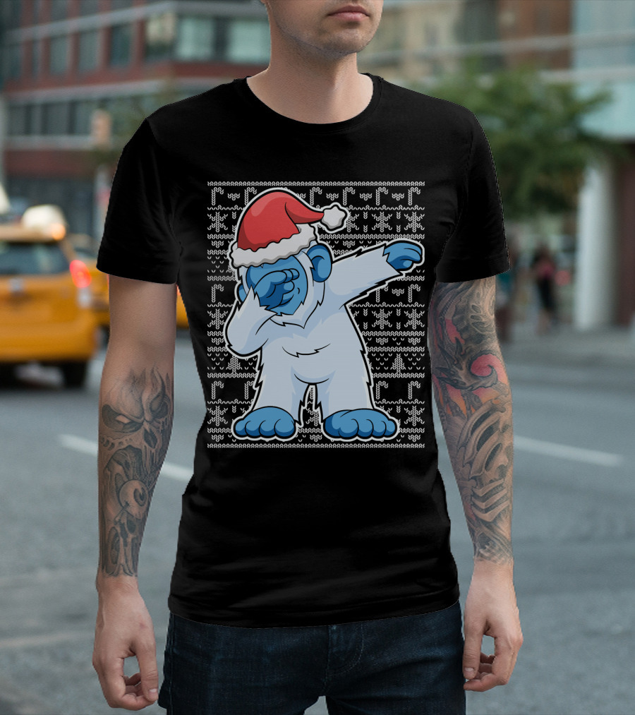 Christmas Abominable Snowman Bigfoot Dabbing Santa Hat T-Shirt