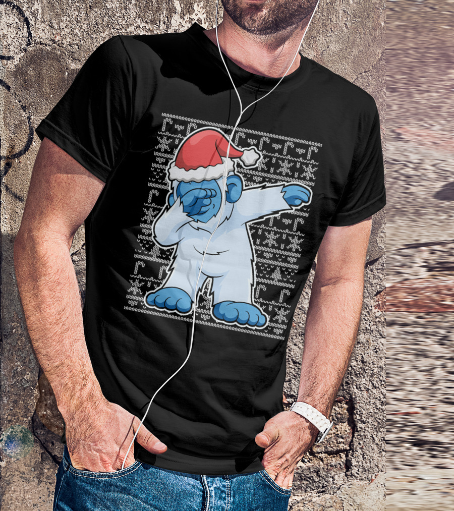Christmas Abominable Snowman Bigfoot Dabbing Santa Hat T-Shirt