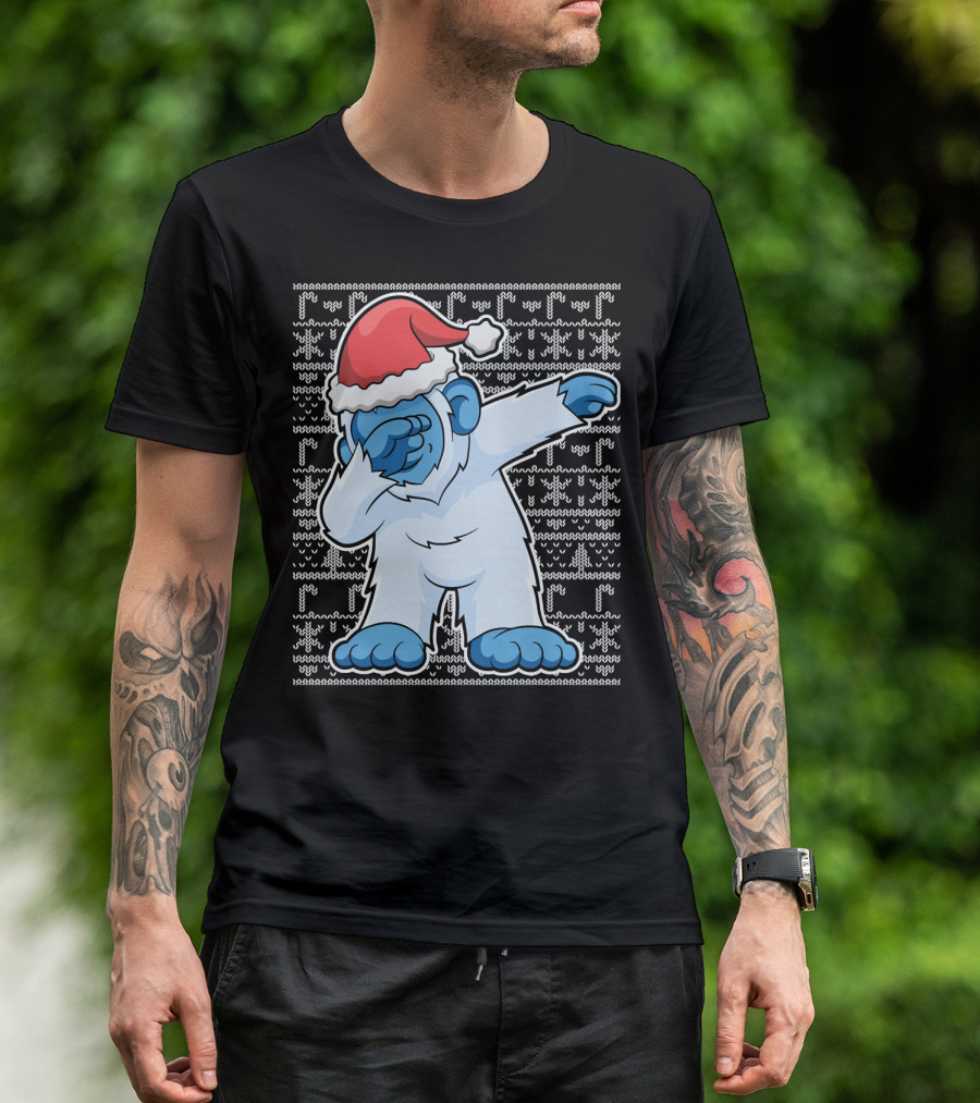 Christmas Abominable Snowman Bigfoot Dabbing Santa Hat T-Shirt