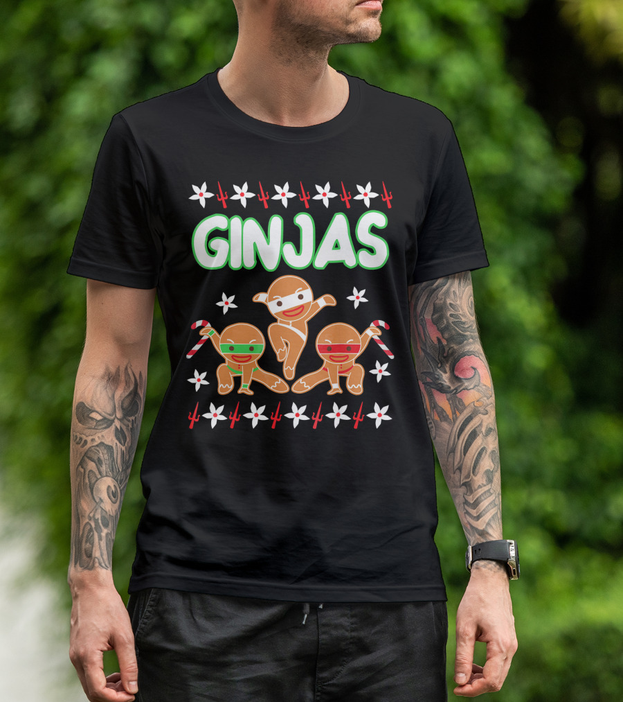 GINJAS Fighting Gingerbread Man Christmas T-Shirt