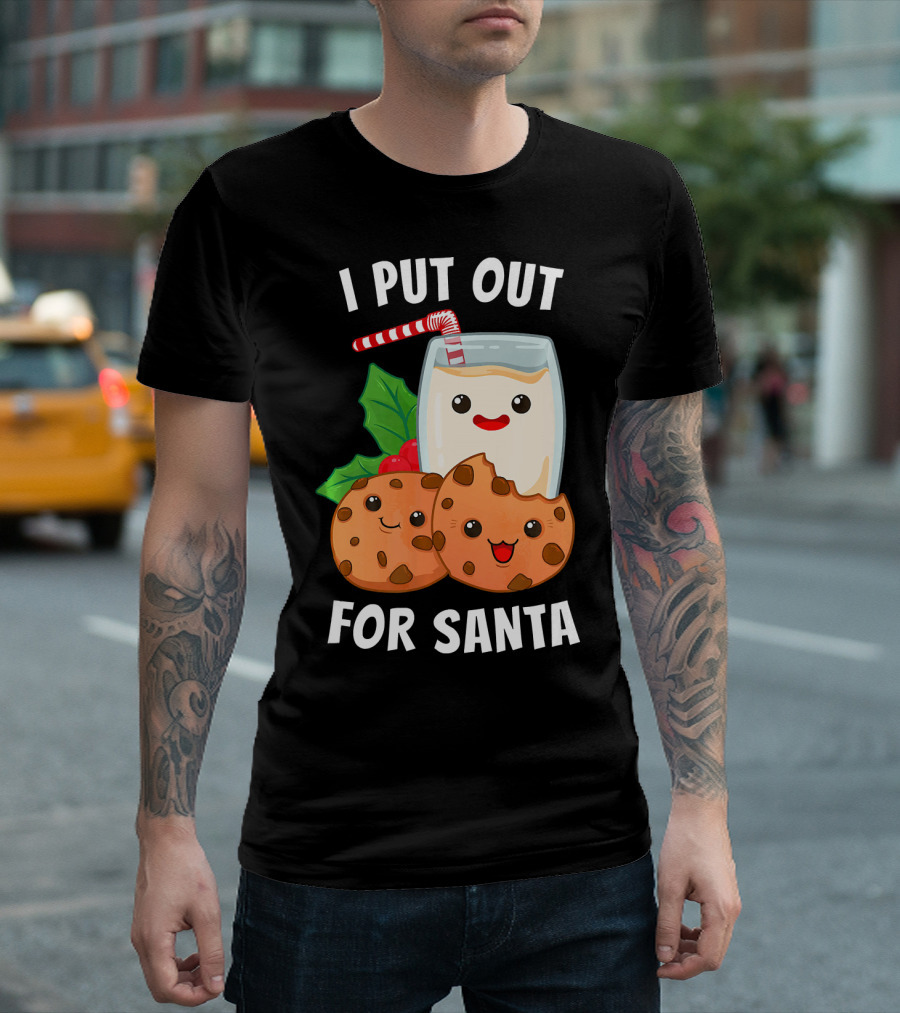 I Put Out For Santa Christmas Cookie Milk Candy Cane Smiles T-Shirt