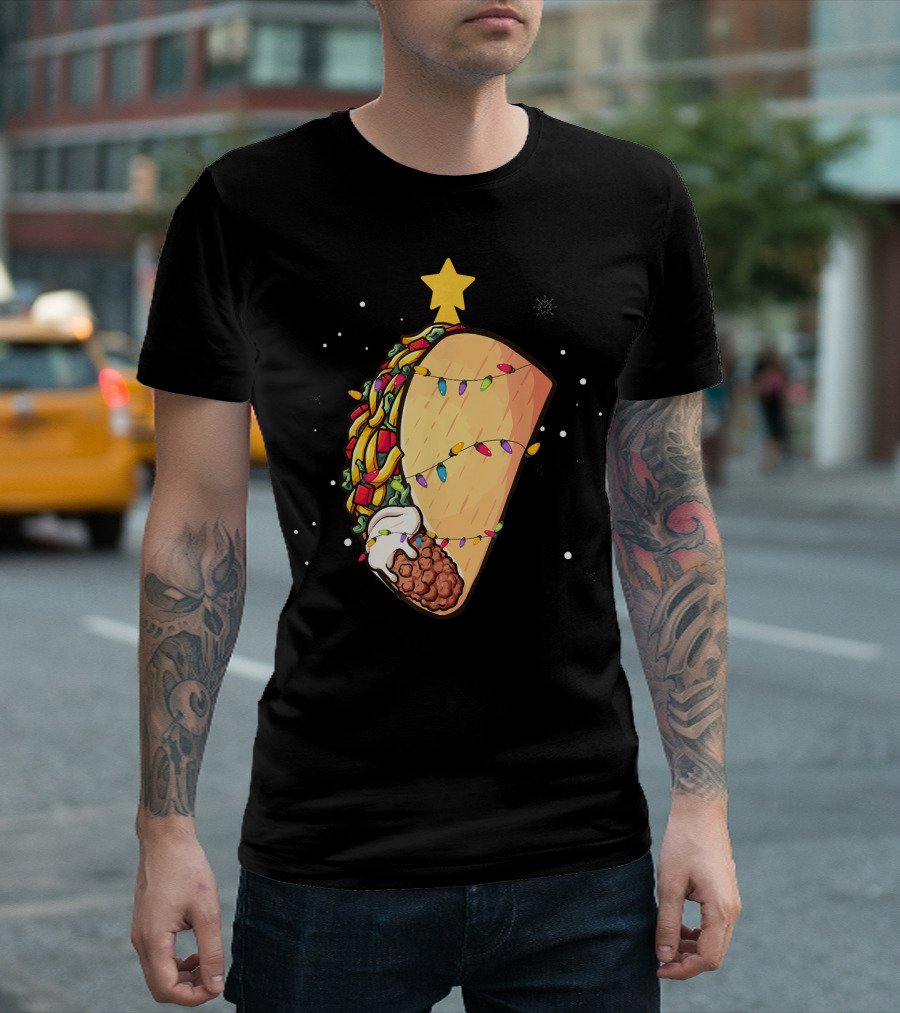 Taco Christmas Lights Wrapped Festive Star Holiday T-Shirt