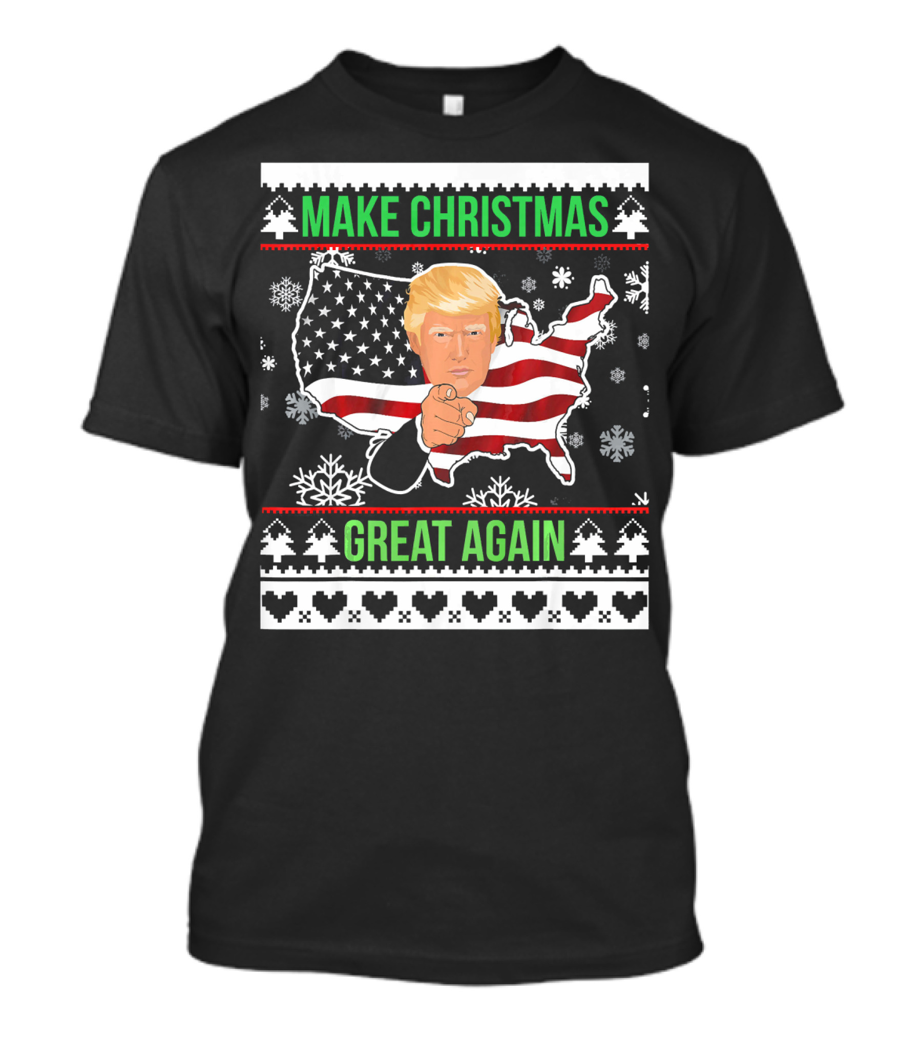 Make Christmas Great Again Donald Trump USA Flag Map Snowflakes T-Shirt