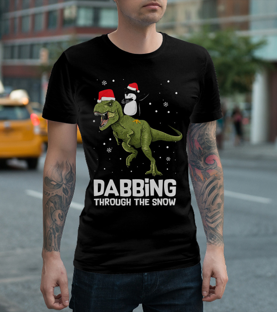 Dabbing Through the Snow Penguin on Dinosaur Christmas T-Shirt