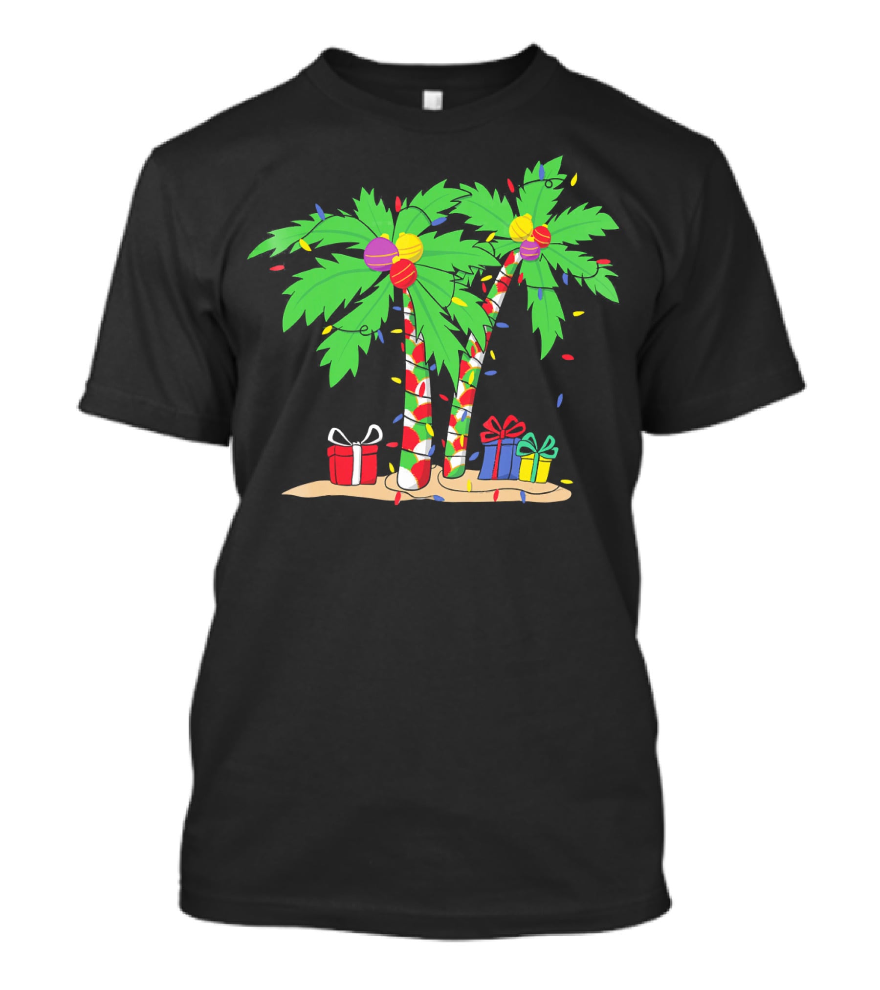 Decorated Christmas Palm Tree With Holiday Lights And Gifts T-Shirt