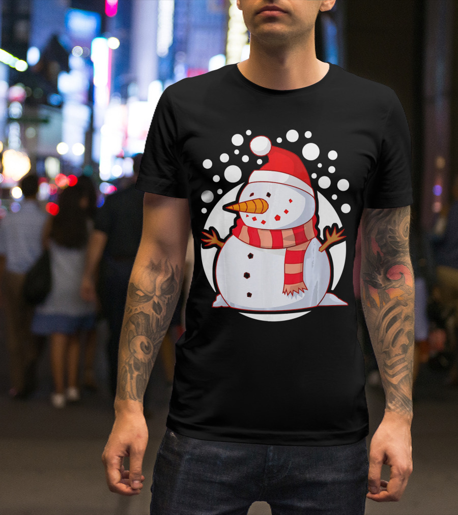Winter Christmas Santa Snowman In Red Scarf And Hat T-Shirt