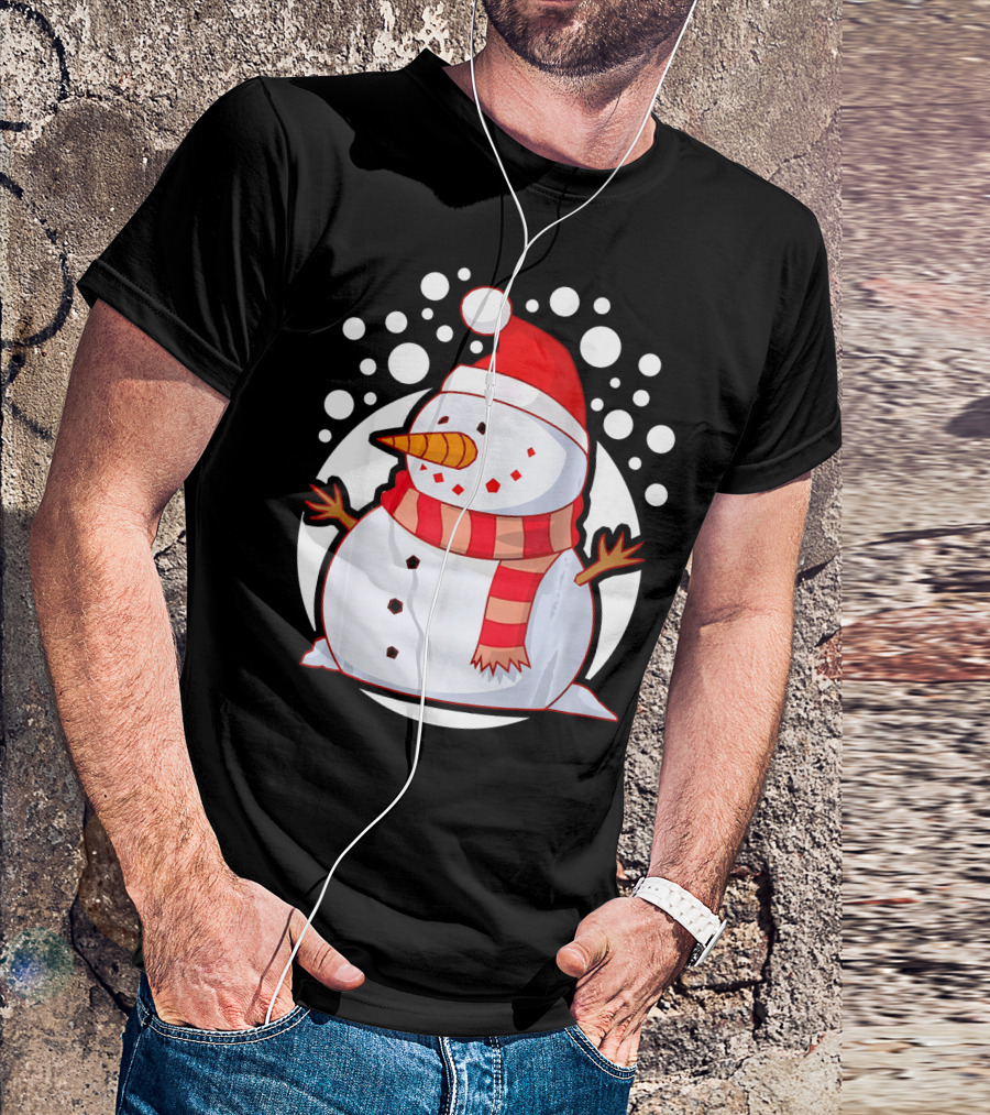 Winter Christmas Santa Snowman In Red Scarf And Hat T-Shirt