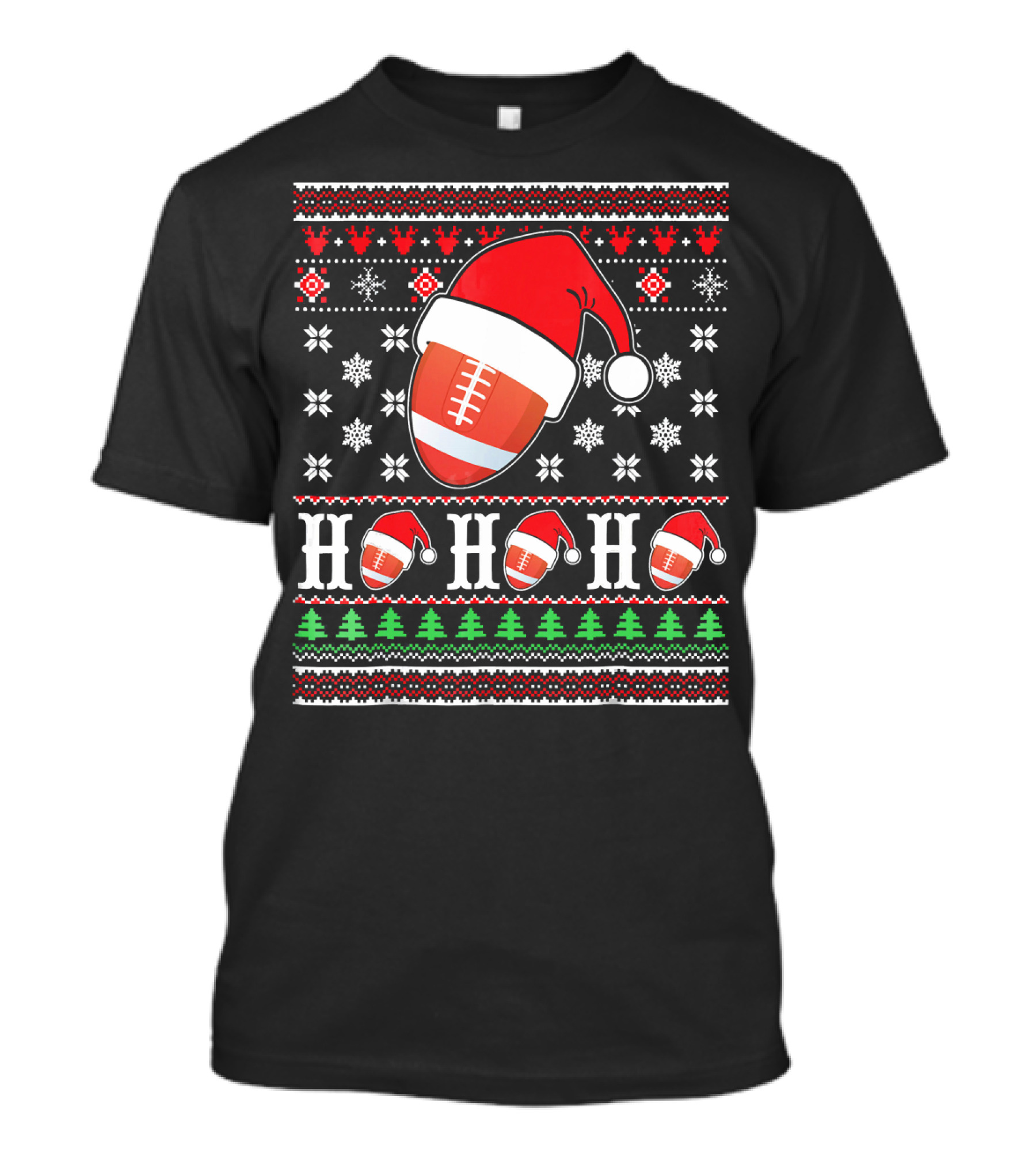 Ugly Christmas Football Santa Claus HO HO HO Holiday T-Shirt