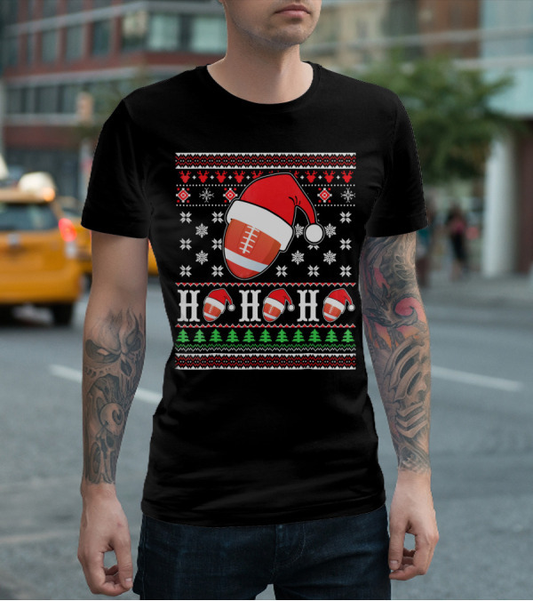 Ugly Christmas Football Santa Claus HO HO HO Holiday T-Shirt