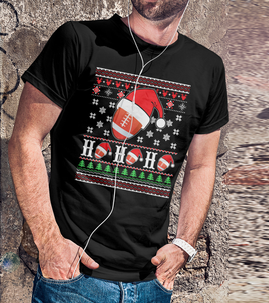 Ugly Christmas Football Santa Claus HO HO HO Holiday T-Shirt