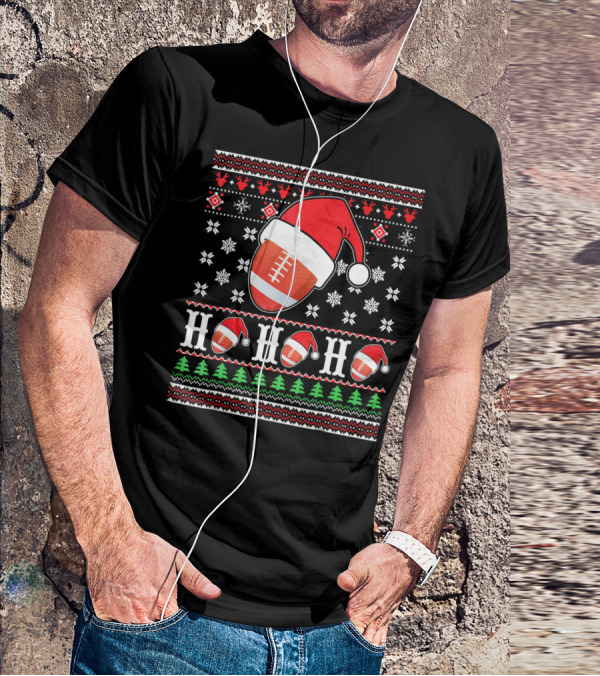 Ugly Christmas Football Santa Claus HO HO HO Holiday T-Shirt