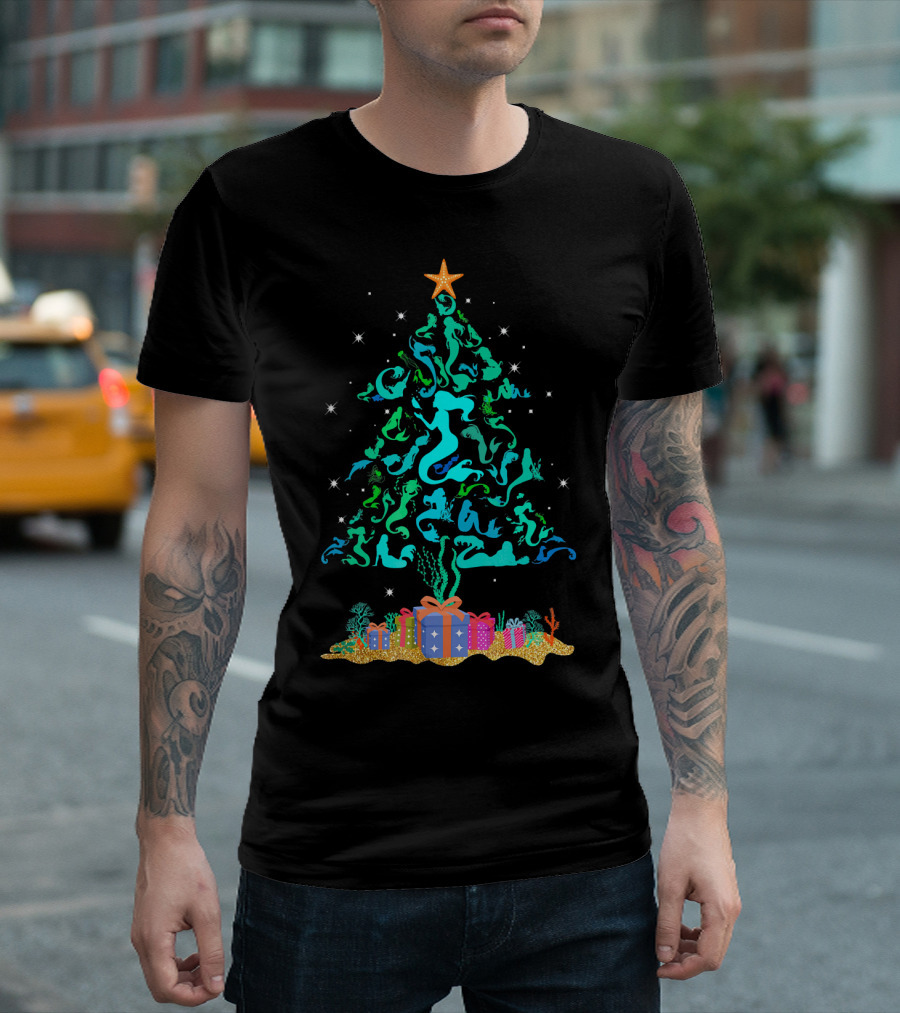 Mermaid Christmas Tree with Gifts and Star Topper T-Shirt