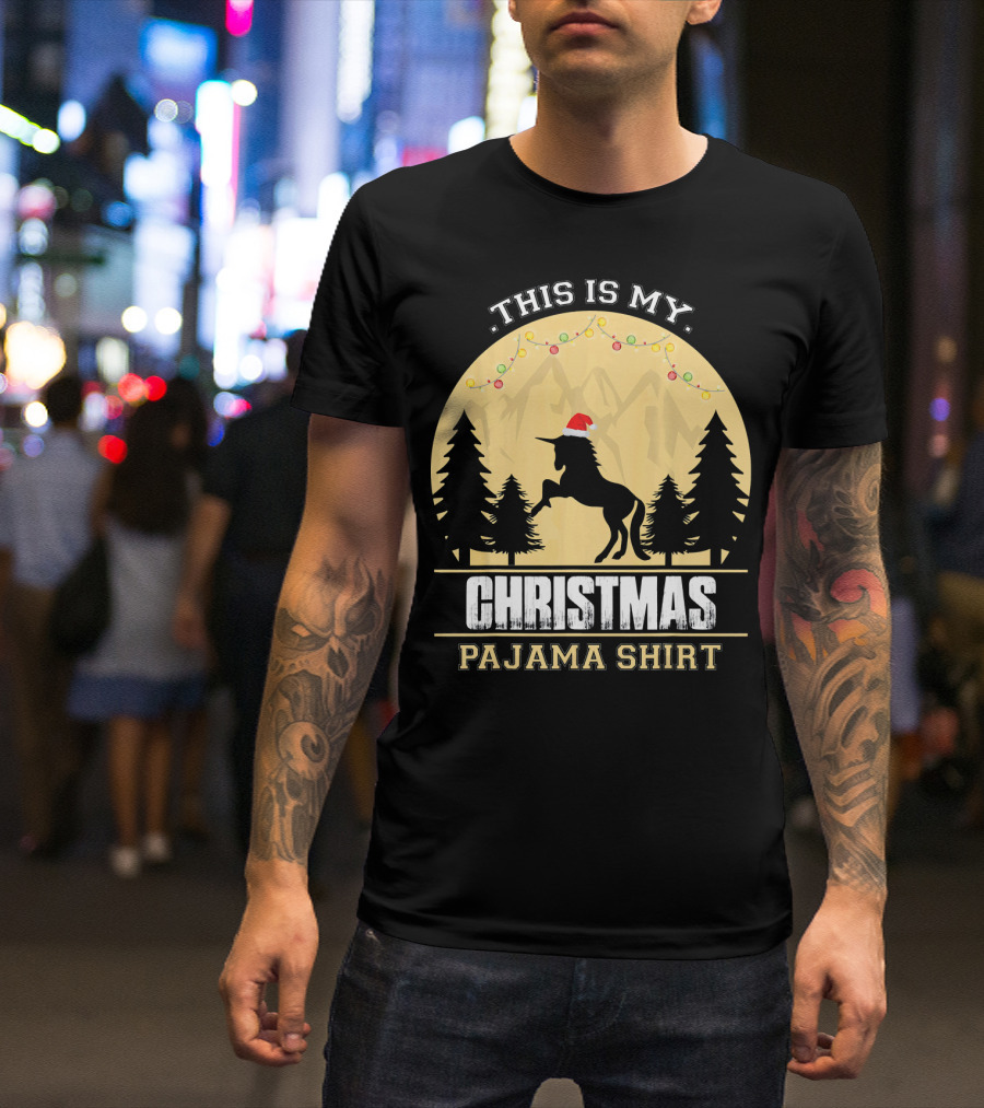 This Is My Christmas Pajama Shirt Santa Unicorn T-Shirt