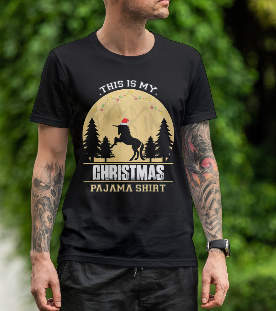 This Is My Christmas Pajama Shirt Santa Unicorn T-Shirt