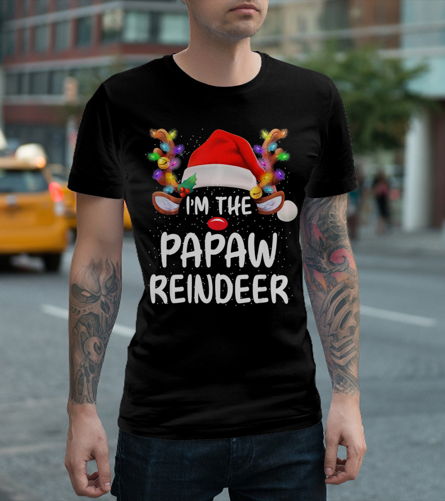 I'm the Papaw Reindeer with Santa Hat and Festive Antlers T-Shirt
