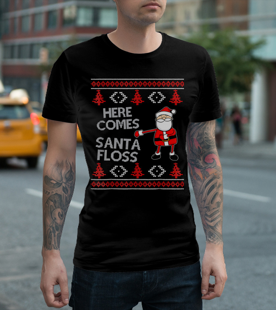 Here Comes Santa Floss Flossing Santa Claus T-Shirt