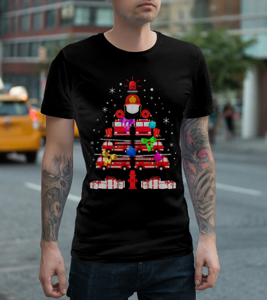 Funny Firefighters Christmas Tree Ornaments Gifts Firetrucks Helmets Hydrant T-Shirt