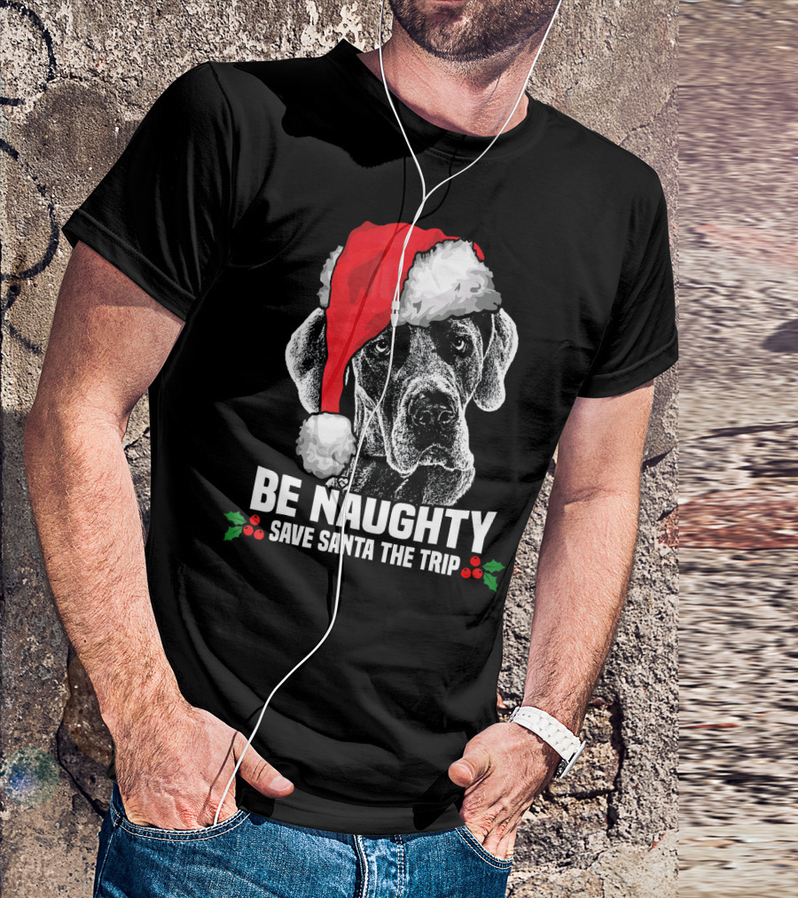Be Naughty Save Santa The Trip Great Dane Santa Hat T-Shirt