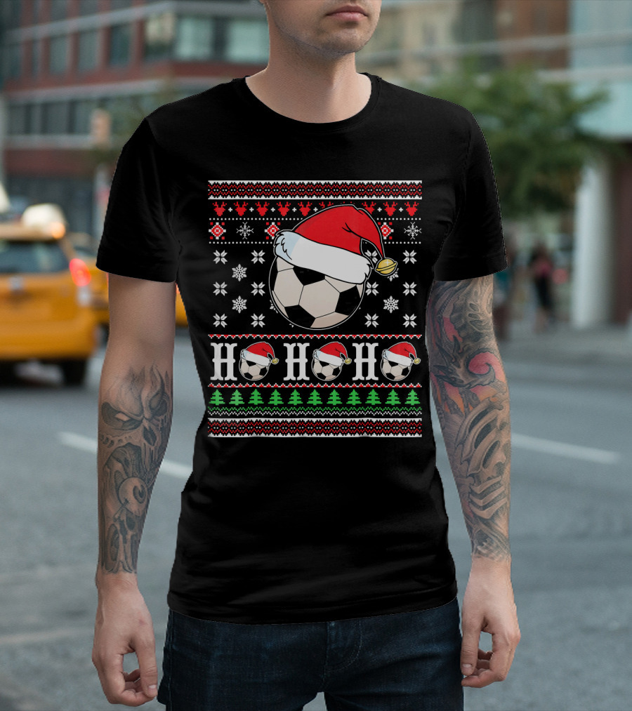 UglySoccer Santa Claus HO HO Christmas Soccer Ball Santa Hat T-Shirt