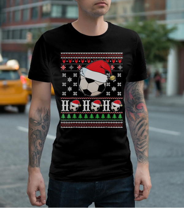 UglySoccer Santa Claus HO HO Christmas Soccer Ball Santa Hat T-Shirt