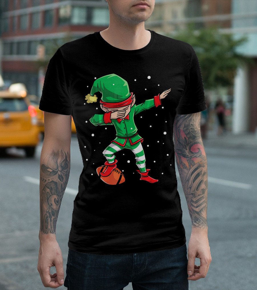 Dabbing Elf Christmas Football Holiday Fun T-Shirt