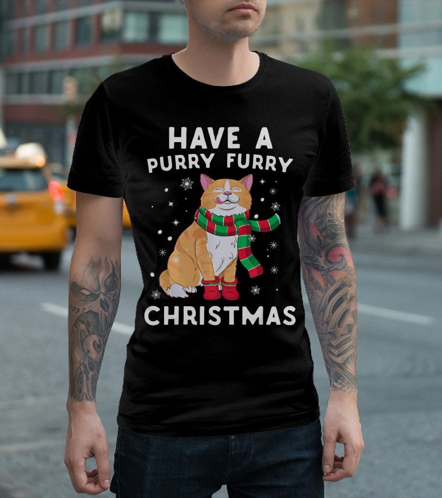Have A Purry Furry Christmas Snowflakes And Cat With Scarf T-Shirt