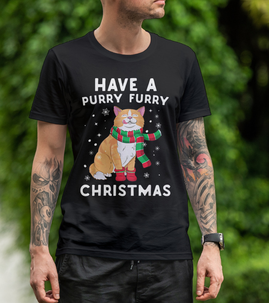 Have A Purry Furry Christmas Snowflakes And Cat With Scarf T-Shirt