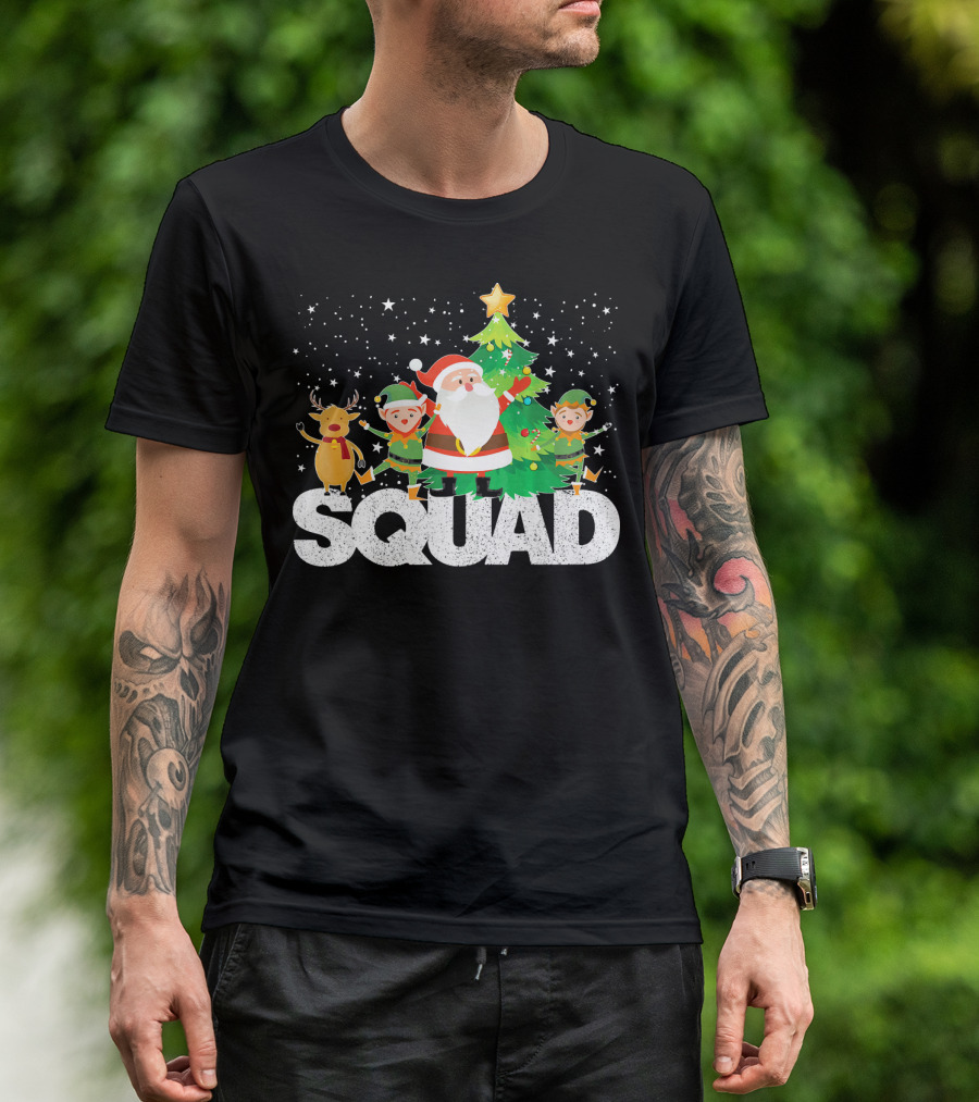Santa Elf Reindeer Squad Christmas Tree T-Shirt