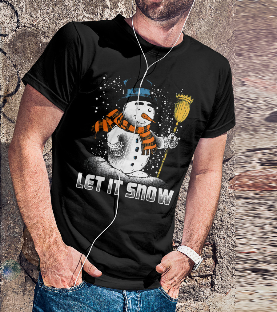 Let It Snow Snowman With Orange Scarf And Broom T-Shirt