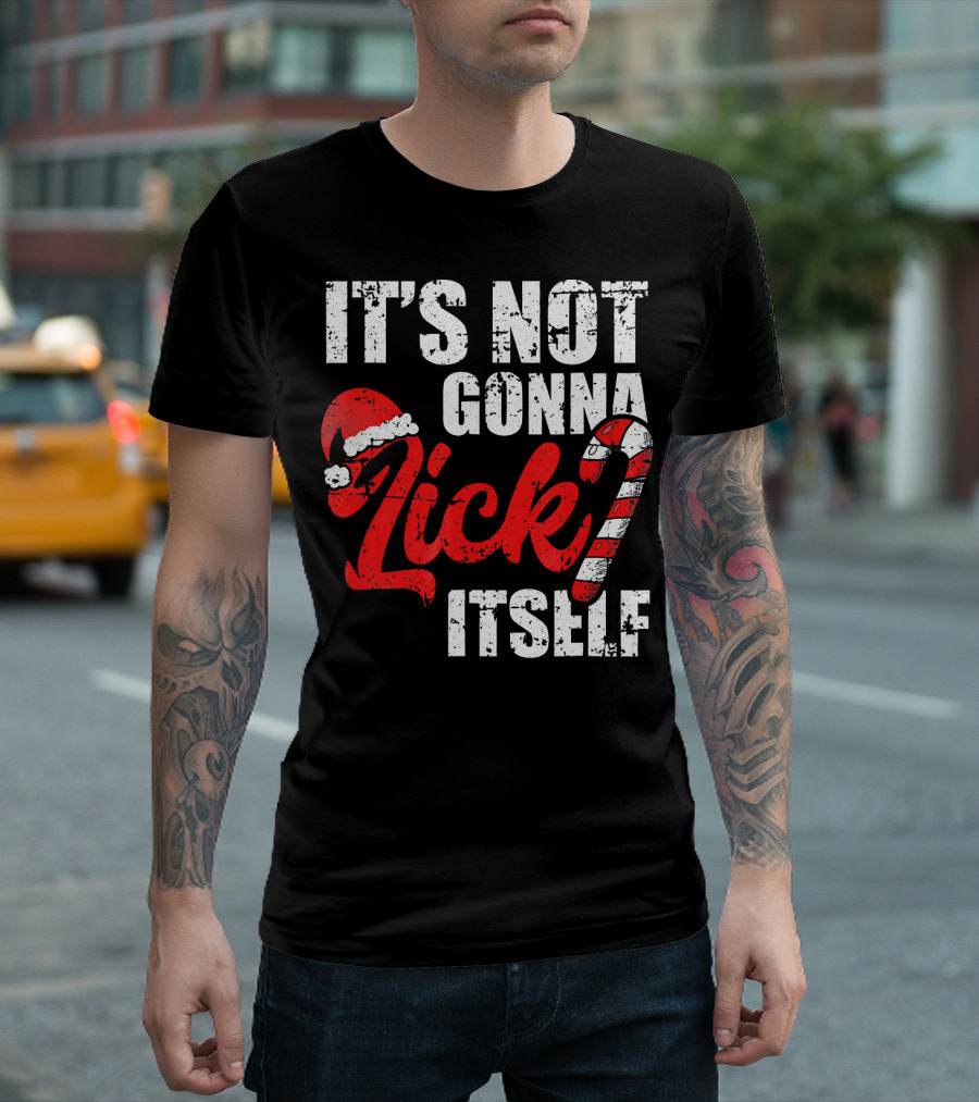 Funny Christmas It's Not Gonna Lick Itself Candy Cane Santa Hat T-Shirt