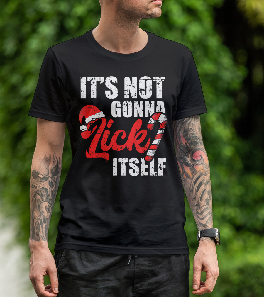 Funny Christmas It's Not Gonna Lick Itself Candy Cane Santa Hat T-Shirt