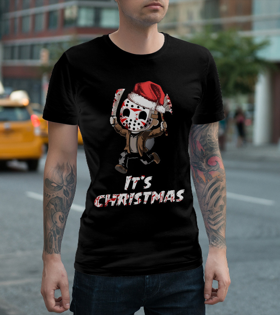It's Christmas Funny Friday 13th Jason Santa Hat T-Shirt