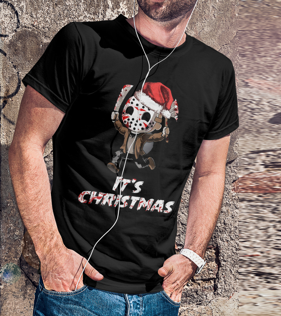 It's Christmas Funny Friday 13th Jason Santa Hat T-Shirt