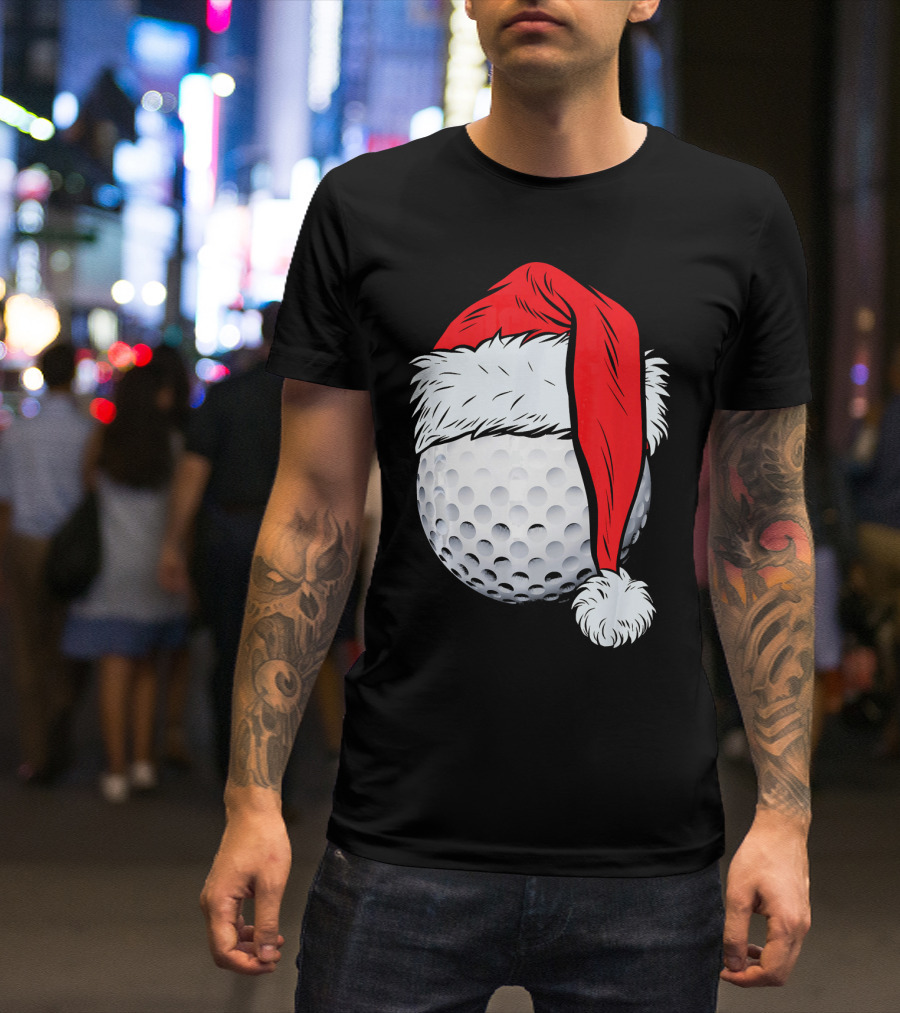 Christmas Golf Ball With Santa Hat T-Shirt