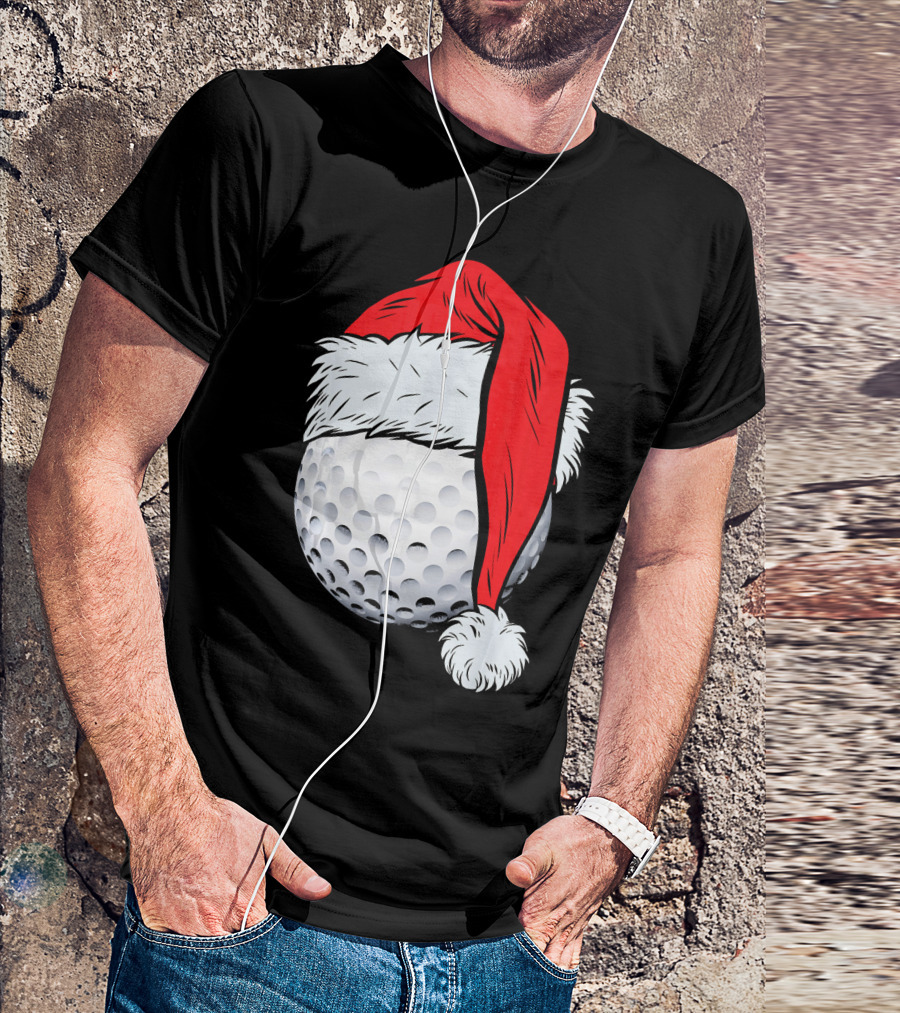 Christmas Golf Ball With Santa Hat T-Shirt