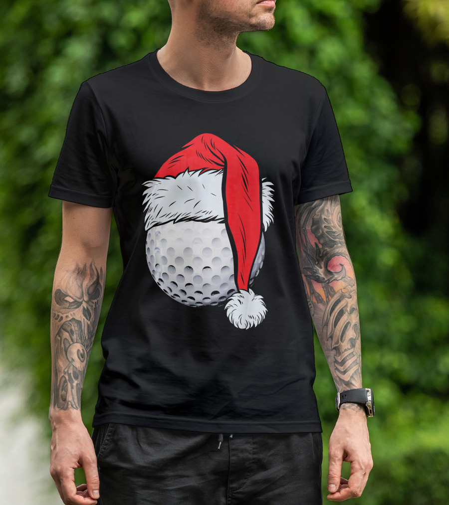 Christmas Golf Ball With Santa Hat T-Shirt