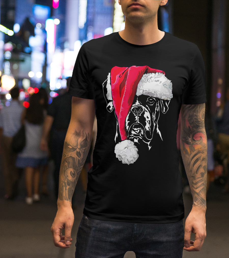 Funny Boxer Dog With Santa Hat Christmas T-Shirt