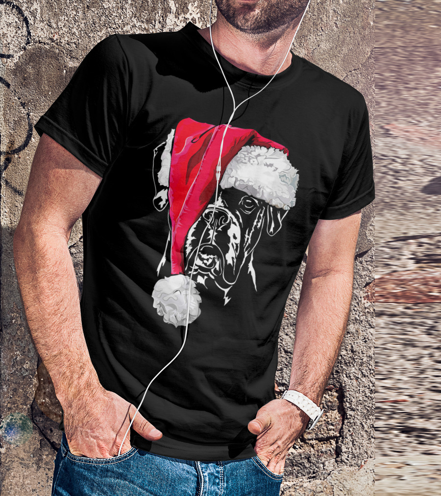 Funny Boxer Dog With Santa Hat Christmas T-Shirt
