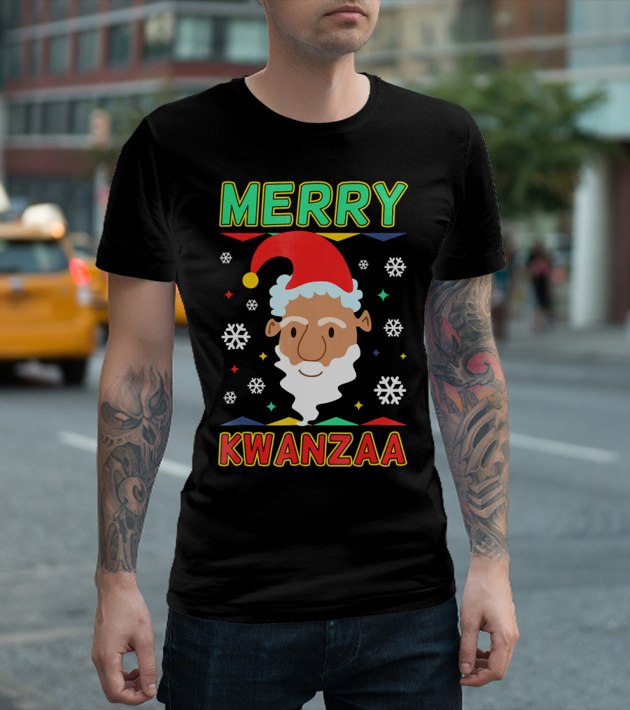 Merry Kwanzaa Santa African Festive Snowflakes T-Shirt